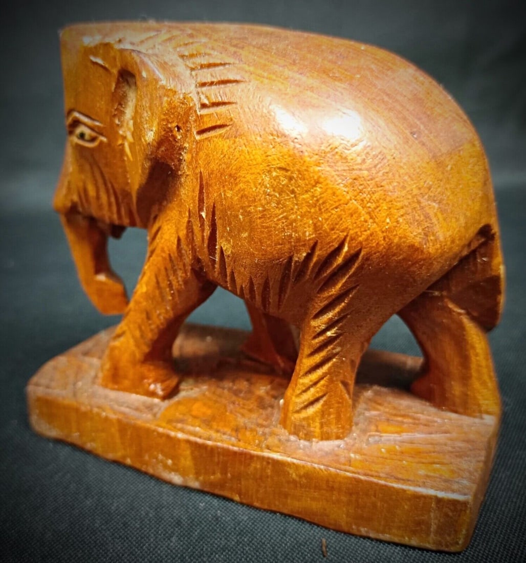 Vintage Hand-Carved Wooden Elephant Figurine – Rustic Artisan Craft - 5