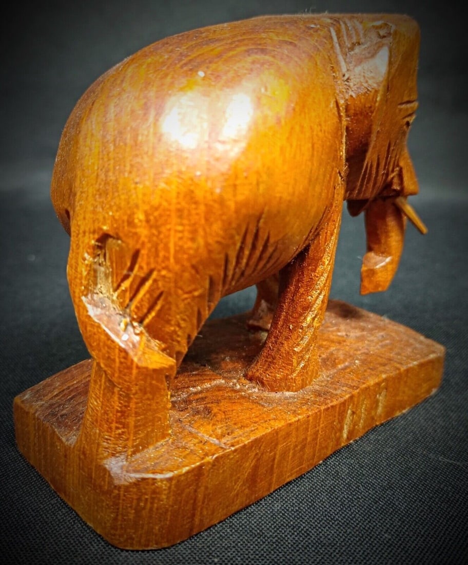 Vintage Hand-Carved Wooden Elephant Figurine – Rustic Artisan Craft - 6