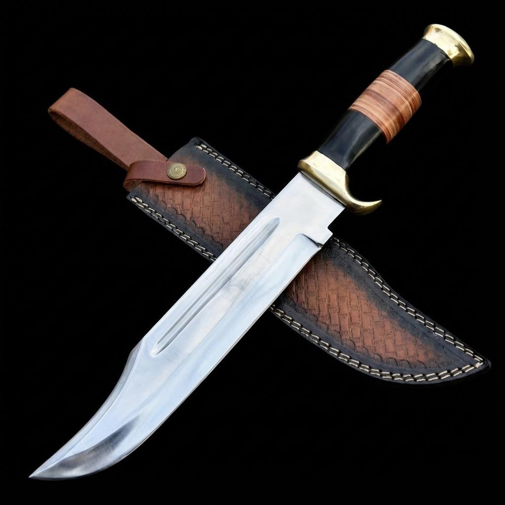 Custom Handmade 18" Crocodile Dundee Style Bowie Knife D2 Steel & Bull Horn - 2
