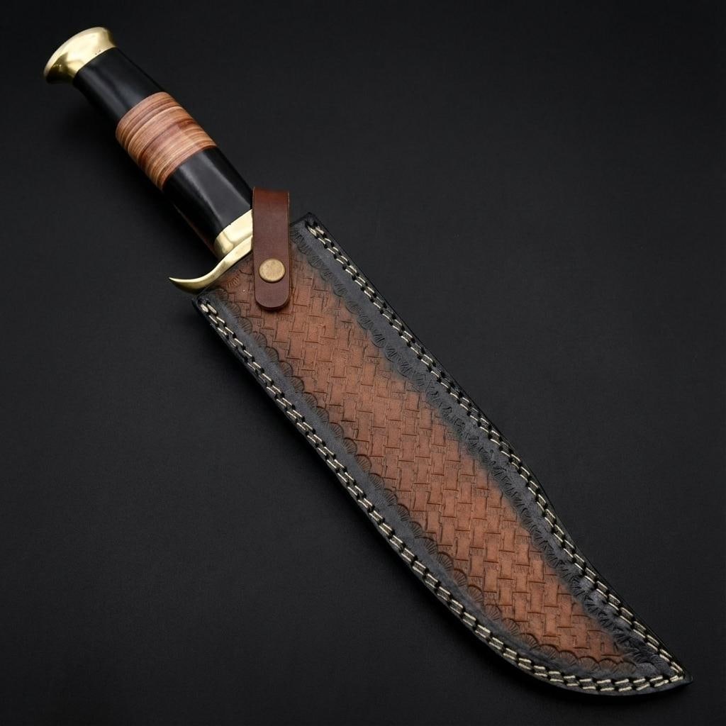 Custom Handmade 18" Crocodile Dundee Style Bowie Knife D2 Steel & Bull Horn - 7