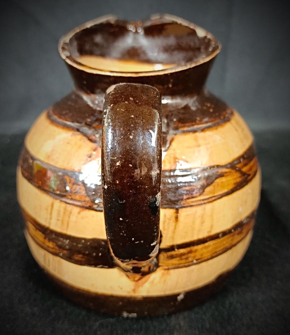 Vintage Hand-Painted Barrel-Style Clay Pitcher - 4