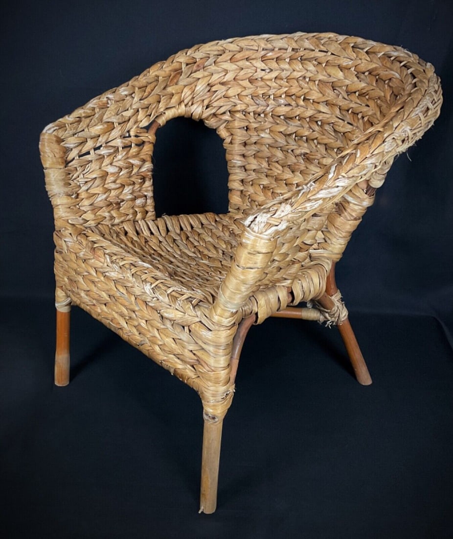 Vintage Art Deco Child's Wicker Armchair – Handwoven Wicker, French - 10