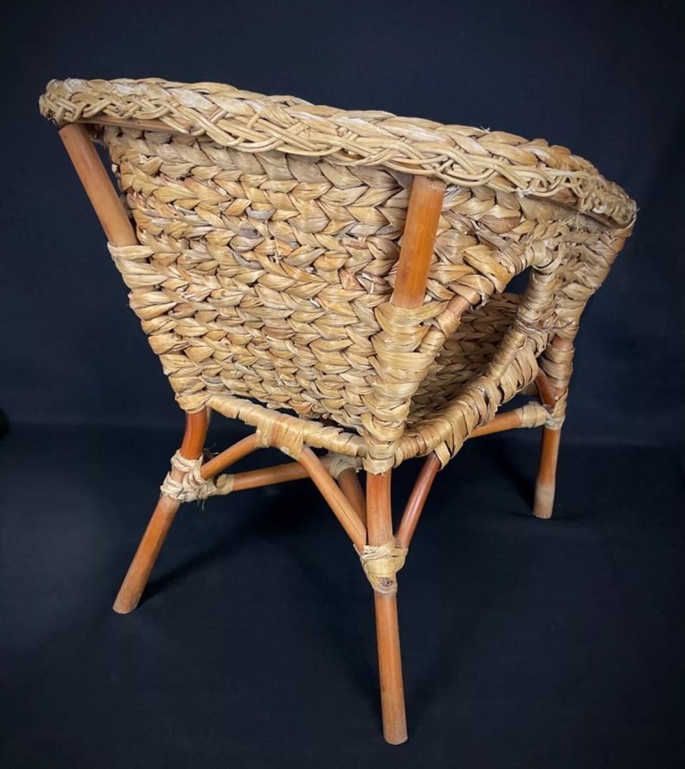 Vintage Art Deco Child's Wicker Armchair – Handwoven Wicker, French - 11