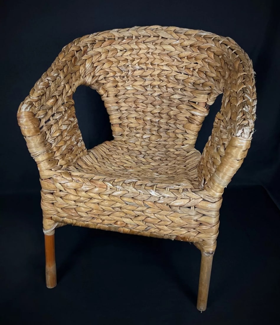 Vintage Art Deco Child's Wicker Armchair – Handwoven Wicker, French - 2
