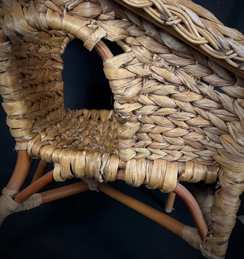 Vintage Art Deco Child's Wicker Armchair – Handwoven Wicker, French - 9