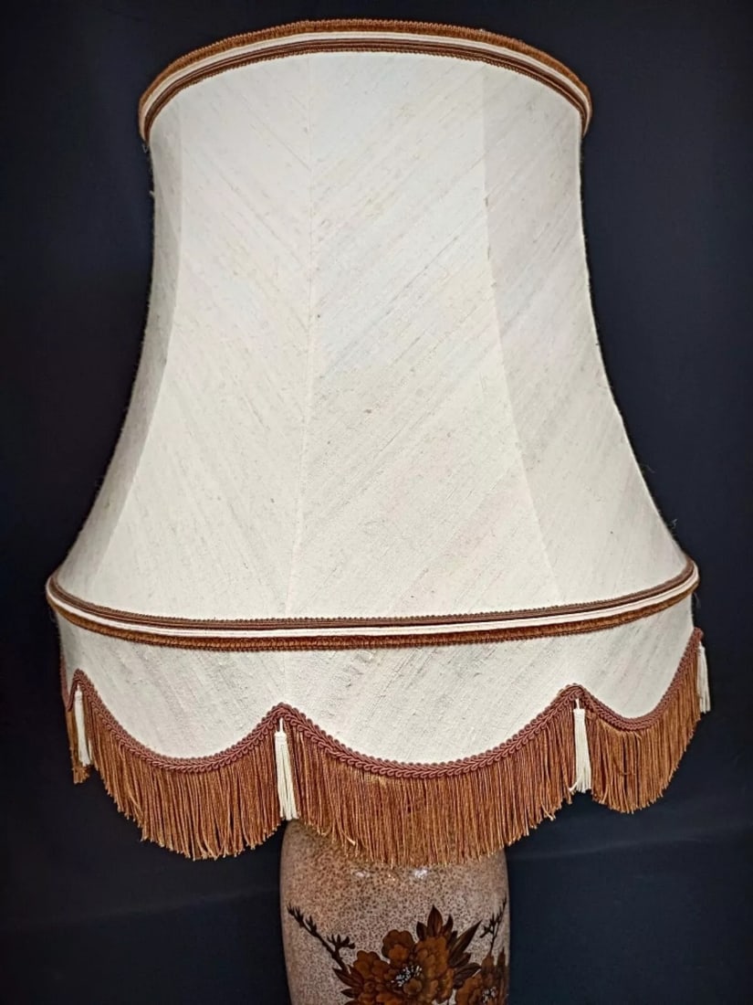 Antique 20th-Century Large Lamp Base and Lampshade with Decoration - 6