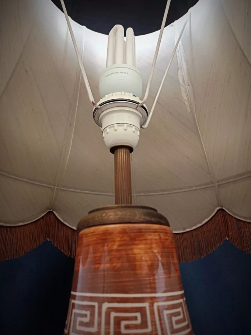 Antique 20th-Century Large Lamp Base and Lampshade with Decoration - 7