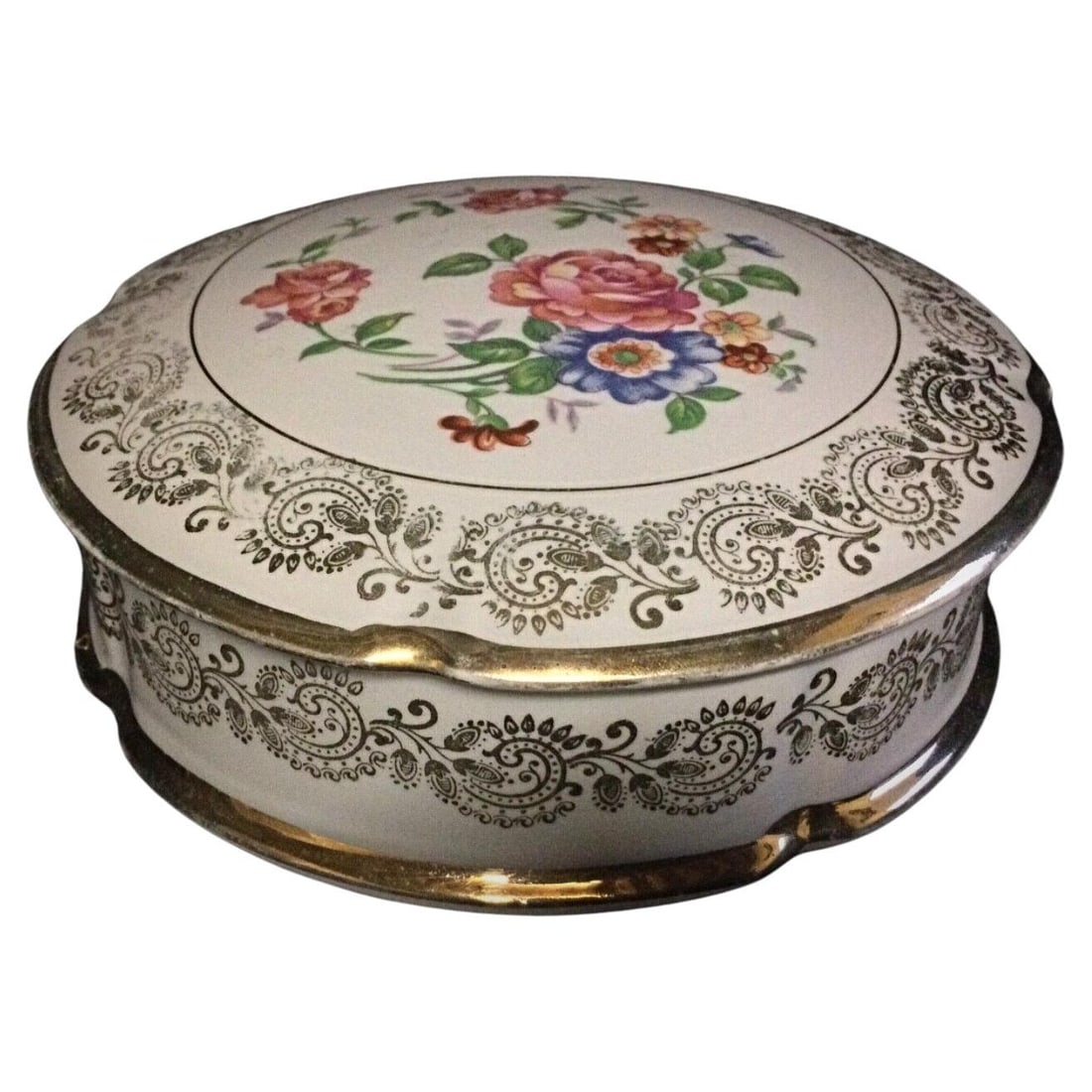 Vintage Porcelain Bonbonnière with Floral Decoration & Gold Trim (1 of 9)