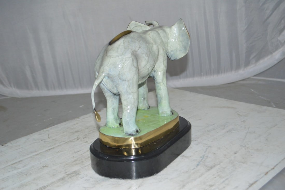 Elephant trunk Up Bronze Statue - Size: 16"L x 9"W x 10"H. - 10
