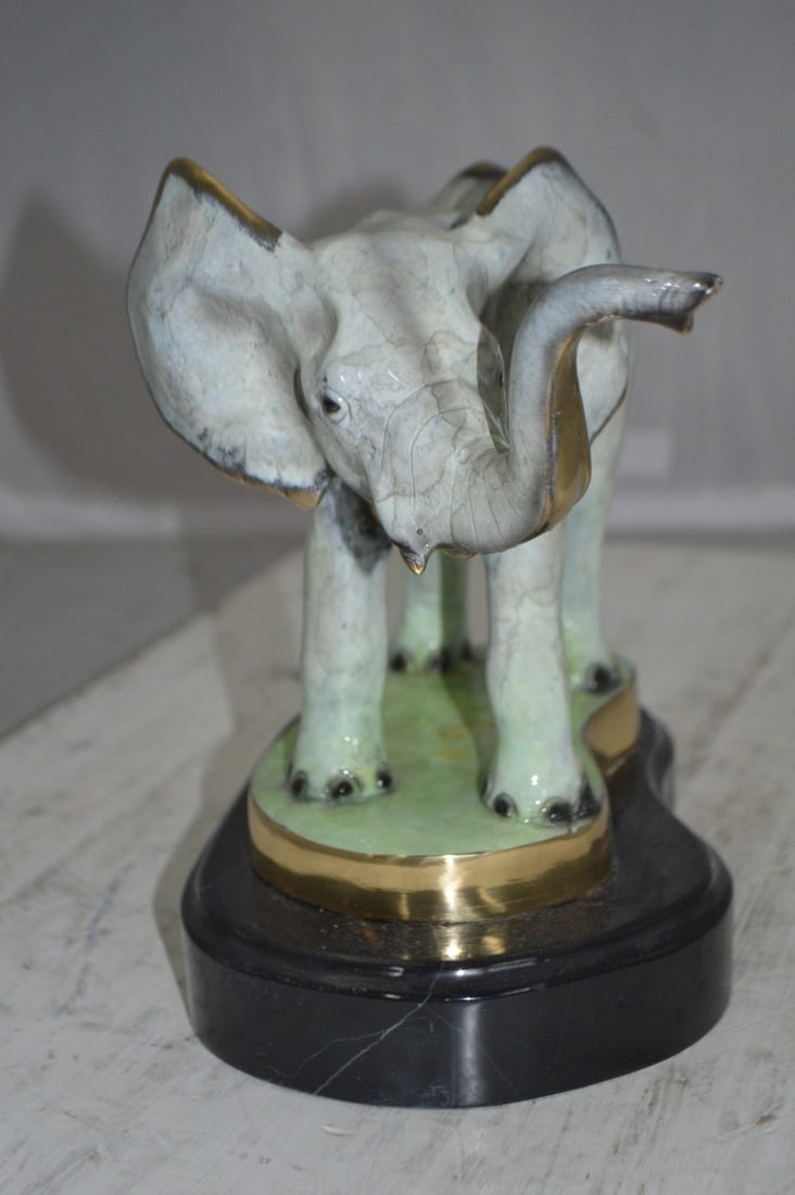 Elephant trunk Up Bronze Statue - Size: 16"L x 9"W x 10"H. - 12
