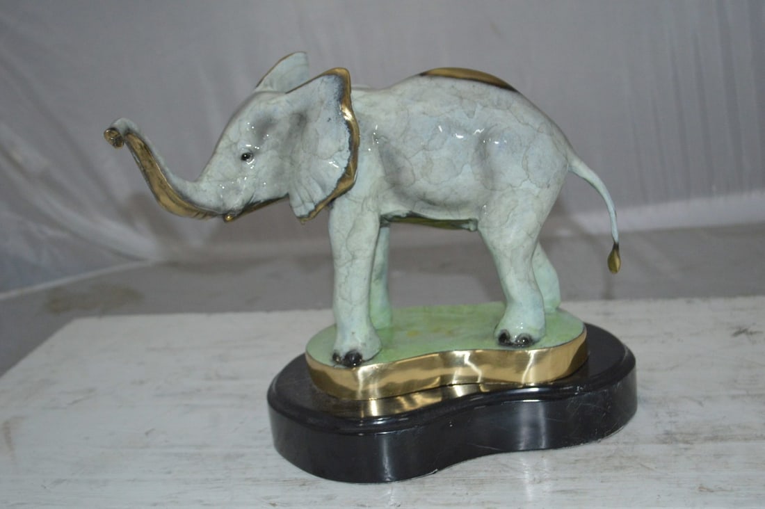 Elephant trunk Up Bronze Statue - Size: 16"L x 9"W x 10"H. - 13