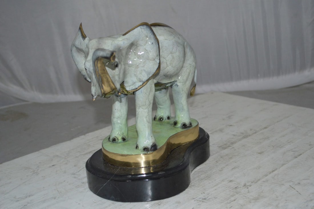 Elephant trunk Up Bronze Statue - Size: 16"L x 9"W x 10"H. - 14