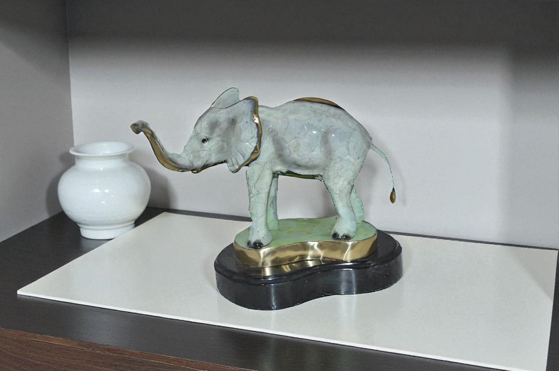 Elephant trunk Up Bronze Statue - Size: 16"L x 9"W x 10"H. - 4