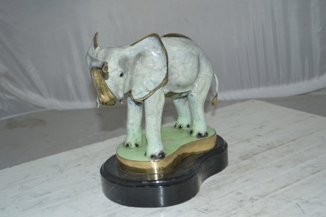 Elephant trunk Up Bronze Statue - Size: 16"L x 9"W x 10"H. - 5