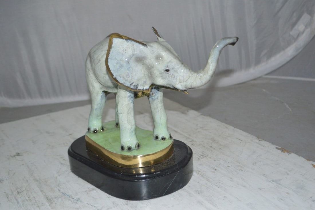 Elephant trunk Up Bronze Statue - Size: 16"L x 9"W x 10"H. - 7