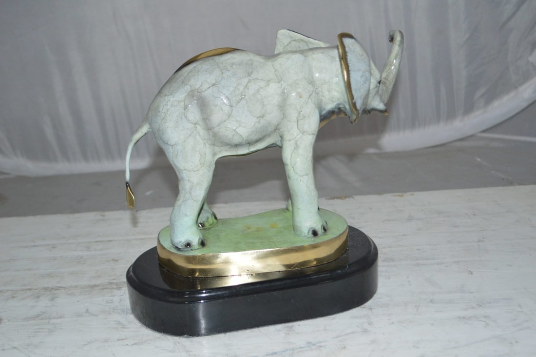 Elephant trunk Up Bronze Statue - Size: 16"L x 9"W x 10"H. - 9