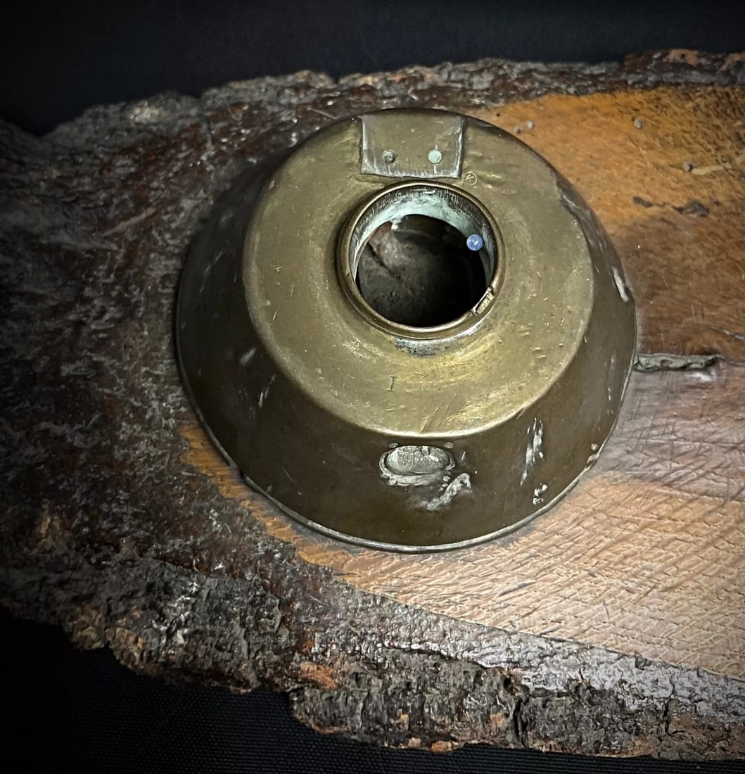 Antique WWI Inkwell with German Flare Shell Heads on Wooden Base - 8