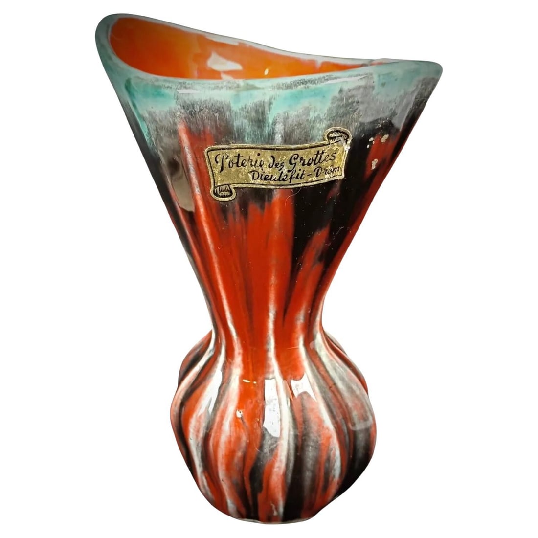 Vintage "Poterie des Grottes Dieulefit" Vase Signed by Pierrot: Title:Vintage "Poterie des Grottes Dieulefit" Vase Signed by PierrotOrigin:franceDimension:Height: 21 cm (8.27 inches)Length: 13.5 cm (5.31 inches)Diameter: 12 cm (4.72 inches)Width: 11.5 cm (4.53