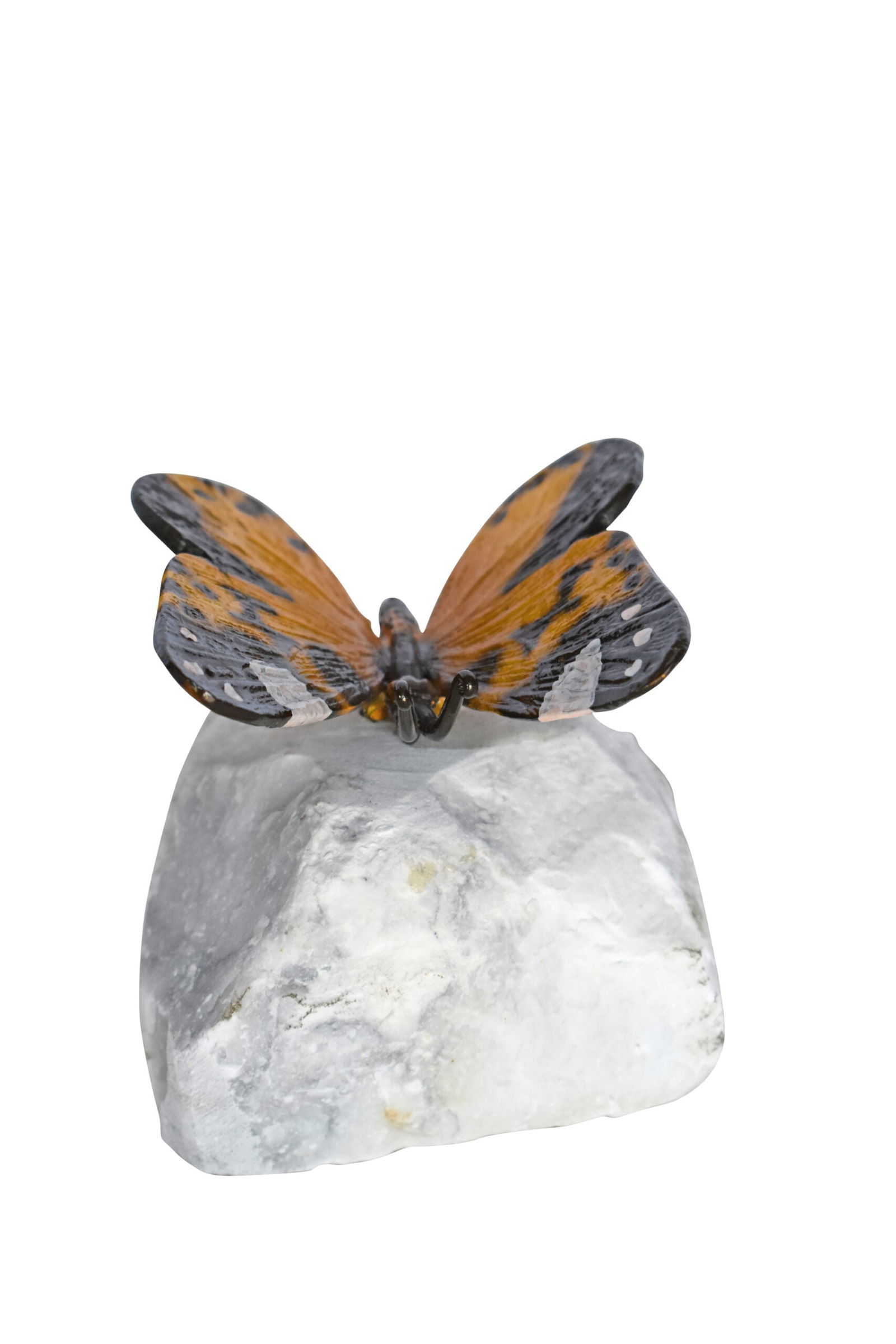 Orange Butterfly made of Bronze mounted on a rock - Size: 5"L x 5"W x 4"H. (1 of 10)
