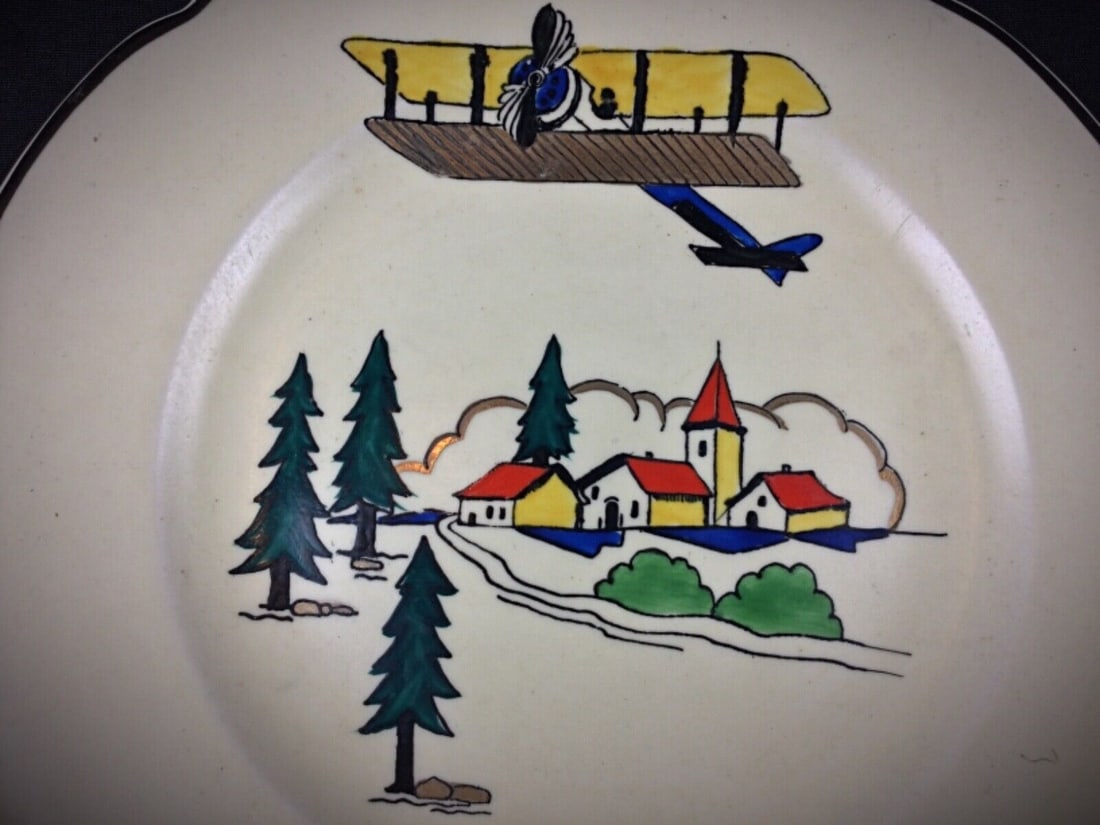 Pair of Antique Hand-Painted Longwy Plates - "Vacance" Design, France - 5