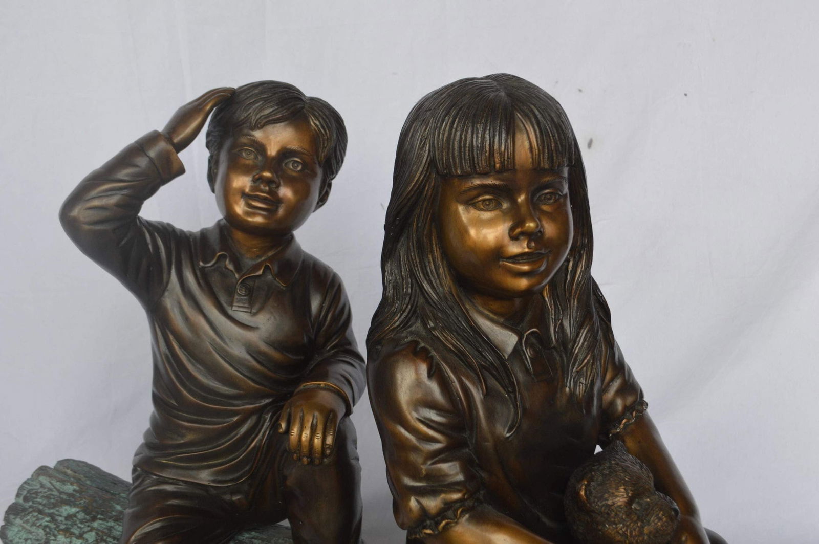 Young children and dog on a log bronze statue - Size: 40"L x 16"W x 24"H. - 6