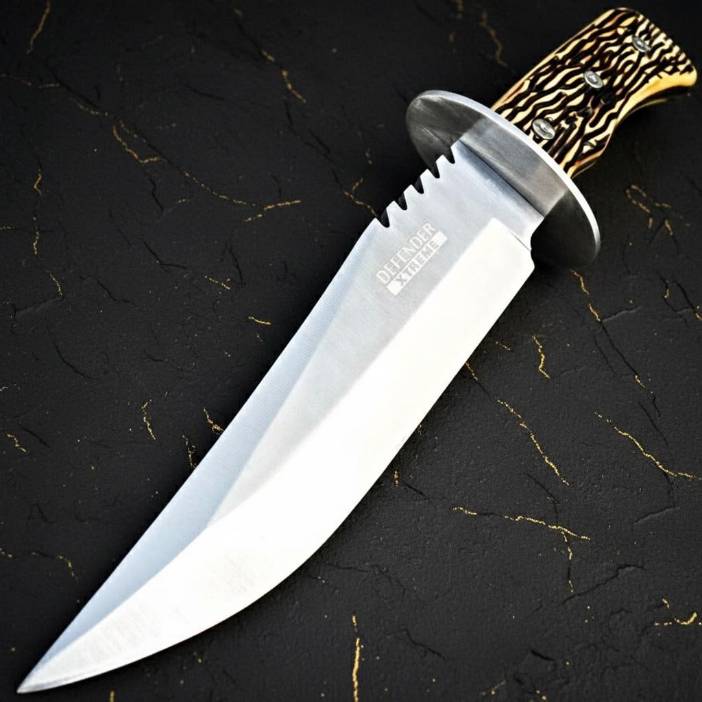 Jig Bone Handle Bowie Hunting Knife 11" Full Tang 440 Steel Blade for Camping (1 of 4)