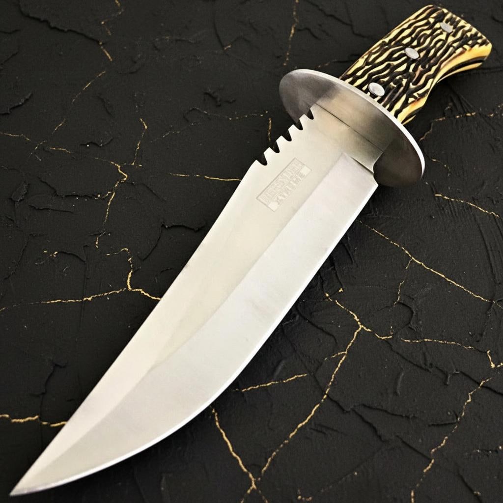 Jig Bone Handle Bowie Hunting Knife 11" Full Tang 440 Steel Blade for Camping - 2