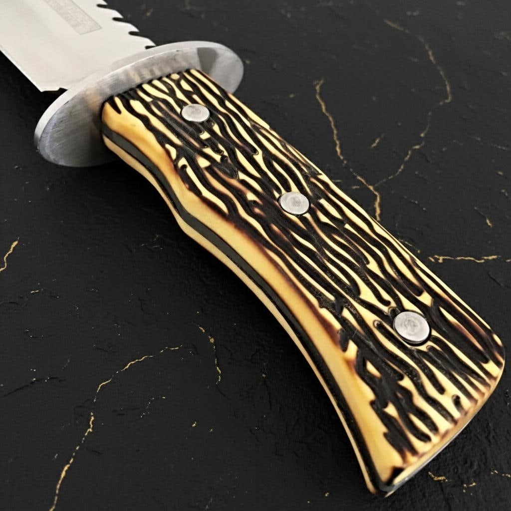 Jig Bone Handle Bowie Hunting Knife 11" Full Tang 440 Steel Blade for Camping - 3