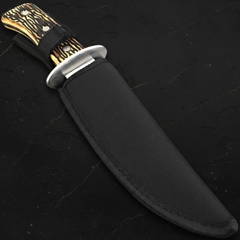 Jig Bone Handle Bowie Hunting Knife 11" Full Tang 440 Steel Blade for Camping - 4