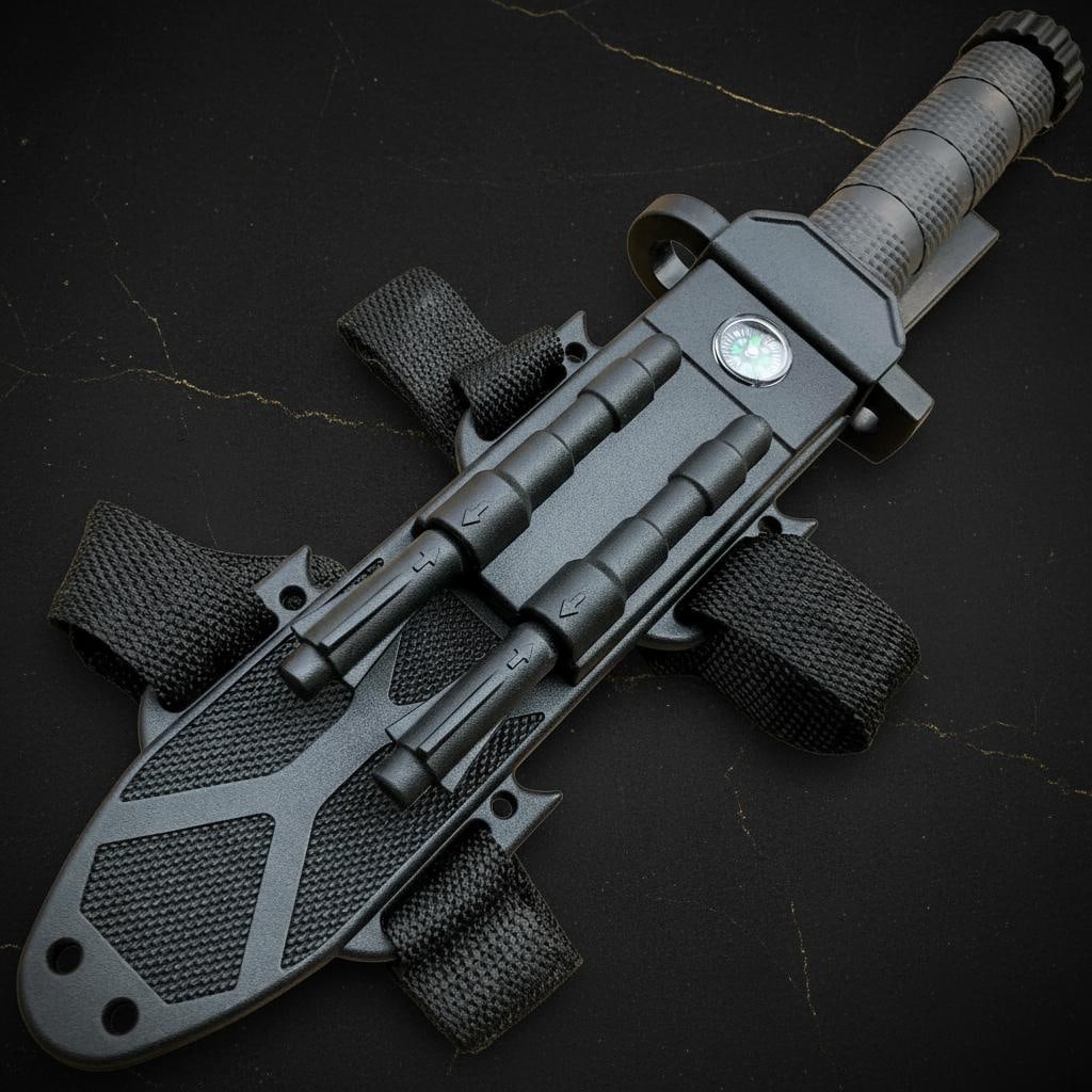 12.5" Military Survival Knife with Sawback Fixed Blade, Fire Starter & Compass - 4