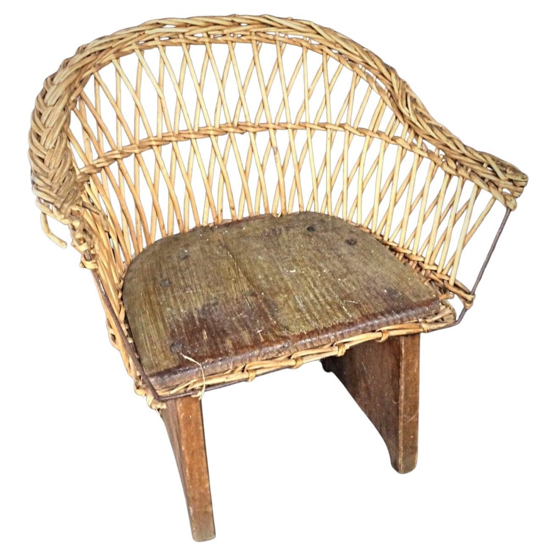 Antique 20th Century Children's Chair in Wood and Wicker (1 of 11)