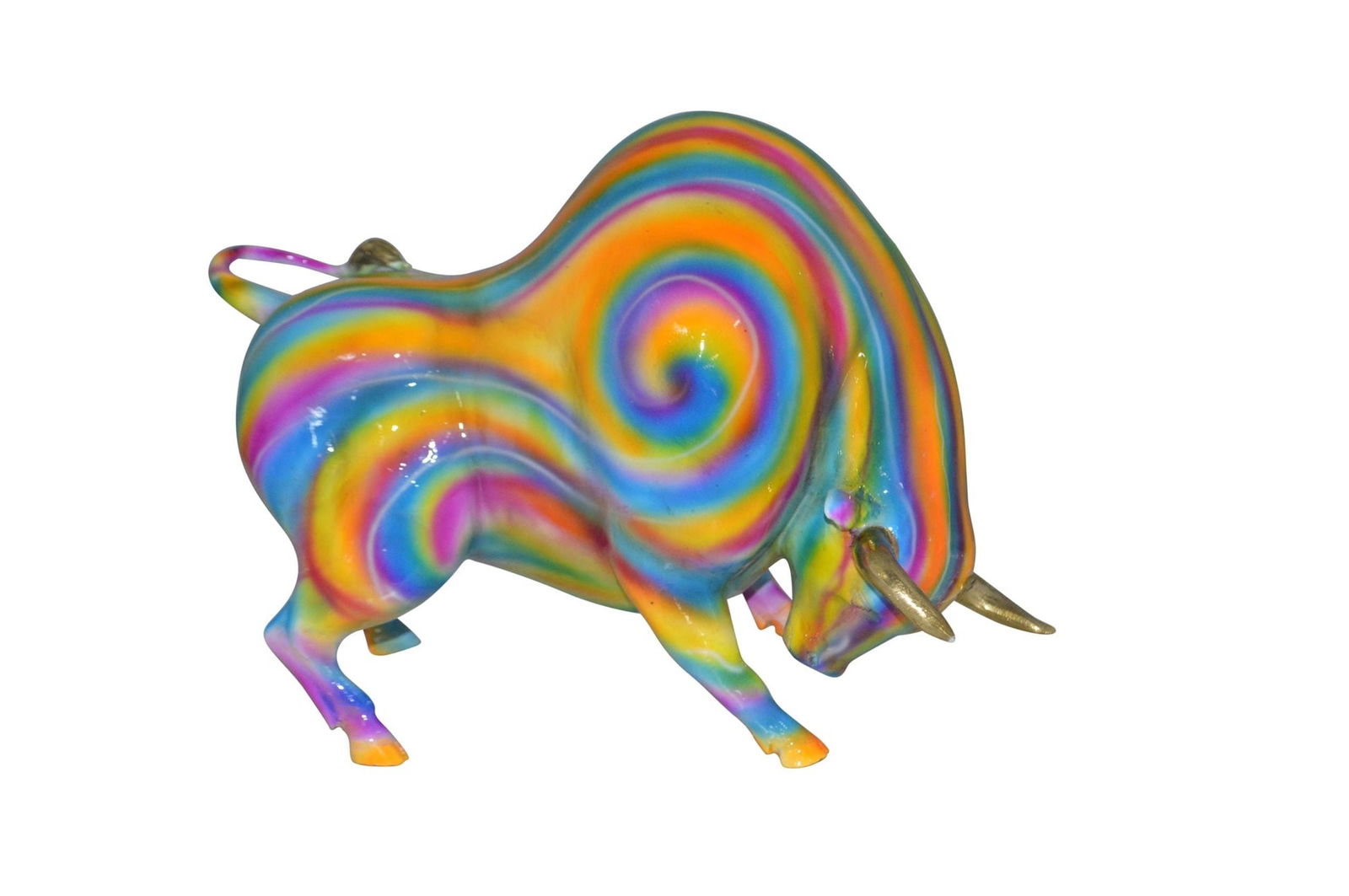 Fat Modern Bull Bronze Statue - Size: 16"L x 7"W x 12"H.: Title:Fat Modern Bull Bronze Statue - Size: 16"L x 7"W x 12"H.Description:Decorate your home with this beautiful modern multi-colored Bull Bronze Statue. These decorative animals will become an