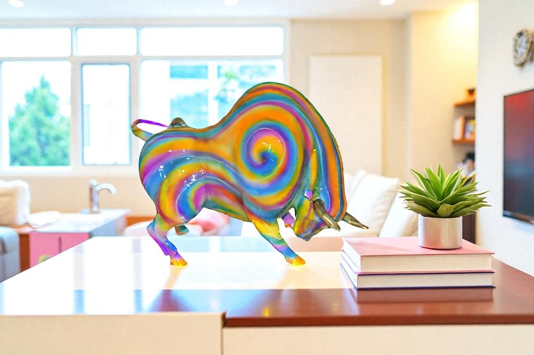 Fat Modern Bull Bronze Statue - Size: 16"L x 7"W x 12"H. - 4