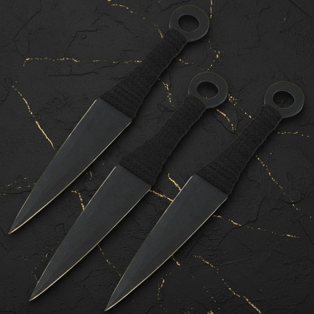 Set of 3 Black Tactical Kunai Throwing Knives 6 Inch 440 Steel Ninja Combat Blades: Title:Set of 3 Black Tactical Kunai Throwing Knives 6 Inch 440 Steel Ninja Combat BladesDescription:This is a set of three black tactical kunai, designed for throwing practice and martial arts