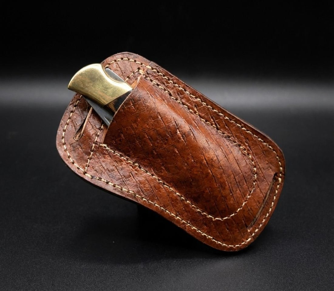 Handmade Engraved Leather Sheath for Folding Pocket Knife | Horizontal Carry - 2