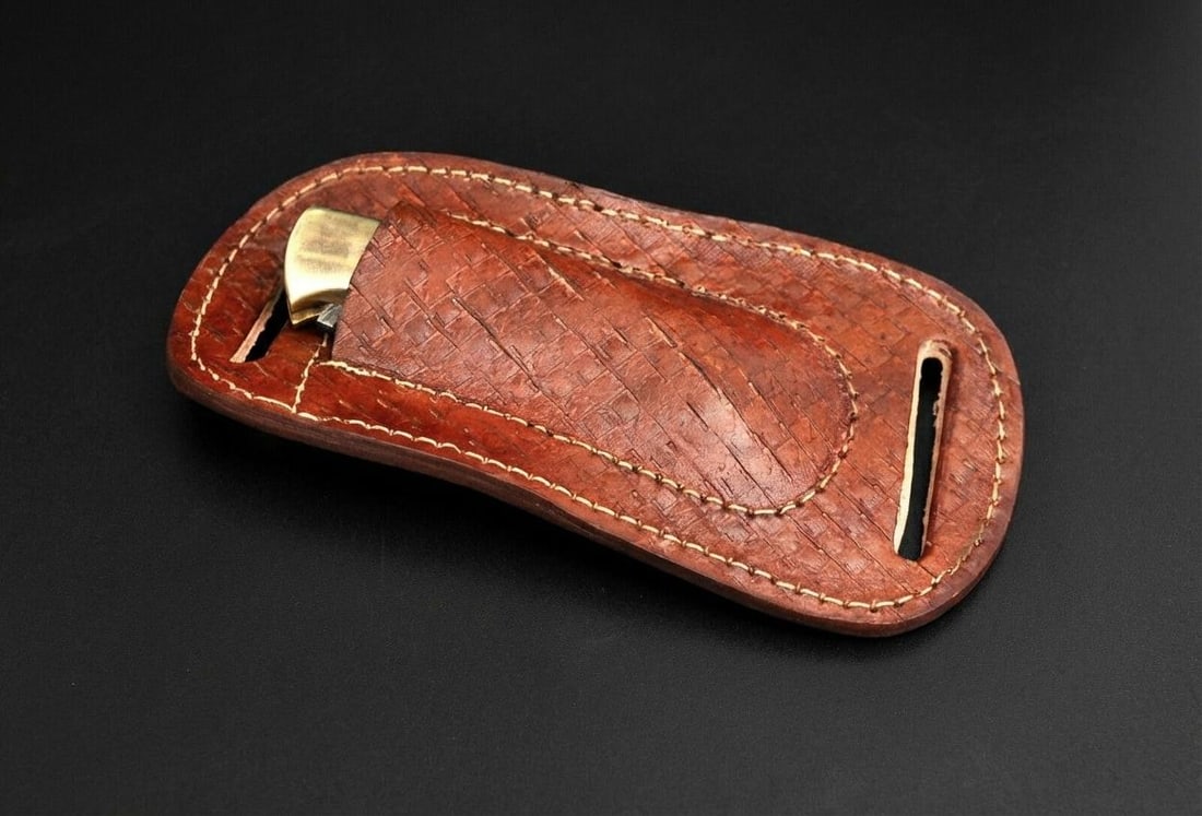 Handmade Engraved Leather Sheath for Folding Pocket Knife | Horizontal Carry - 3