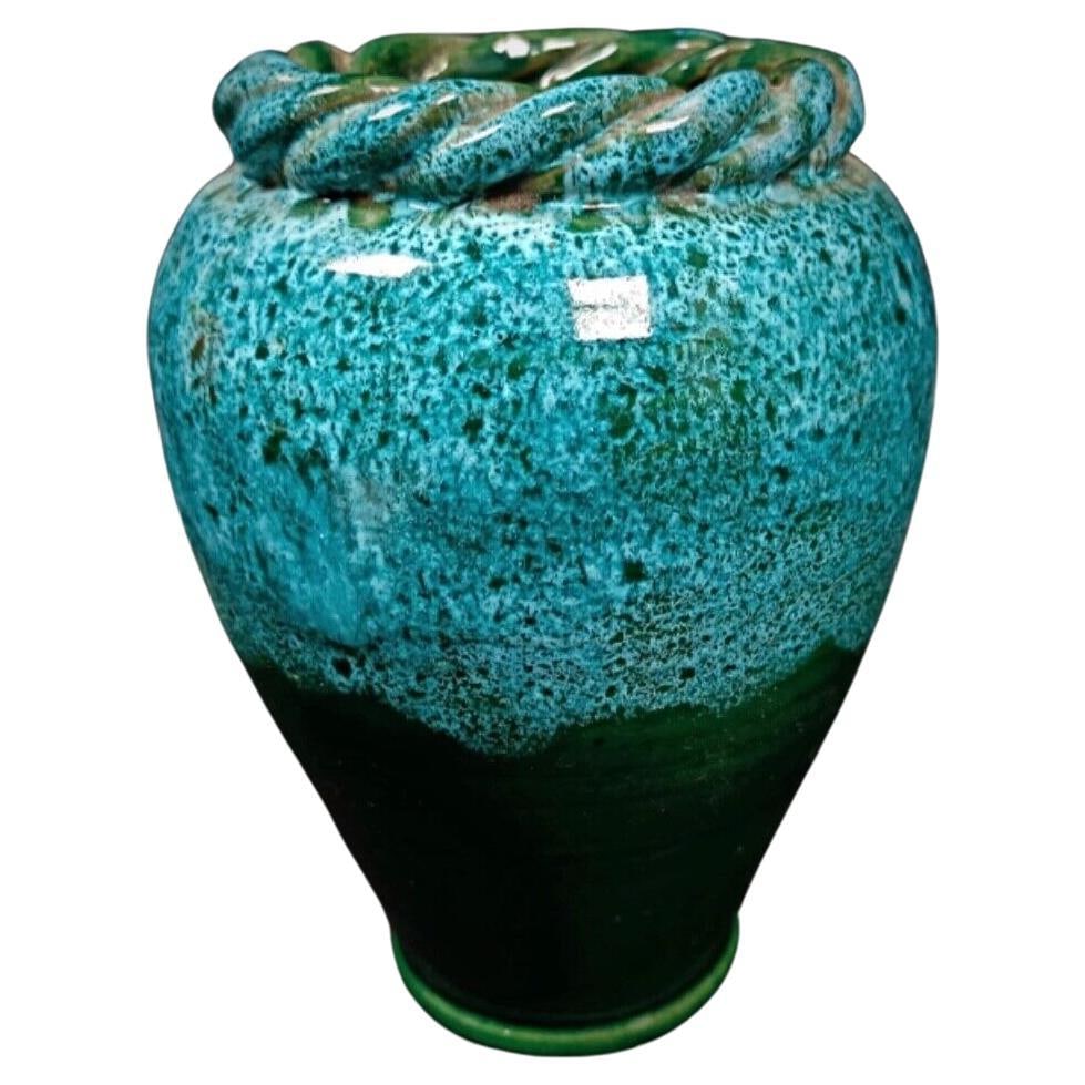 Charming Vintage Enameled Vase with Twisted Rim - Multicolored Ceramic (1 of 5)
