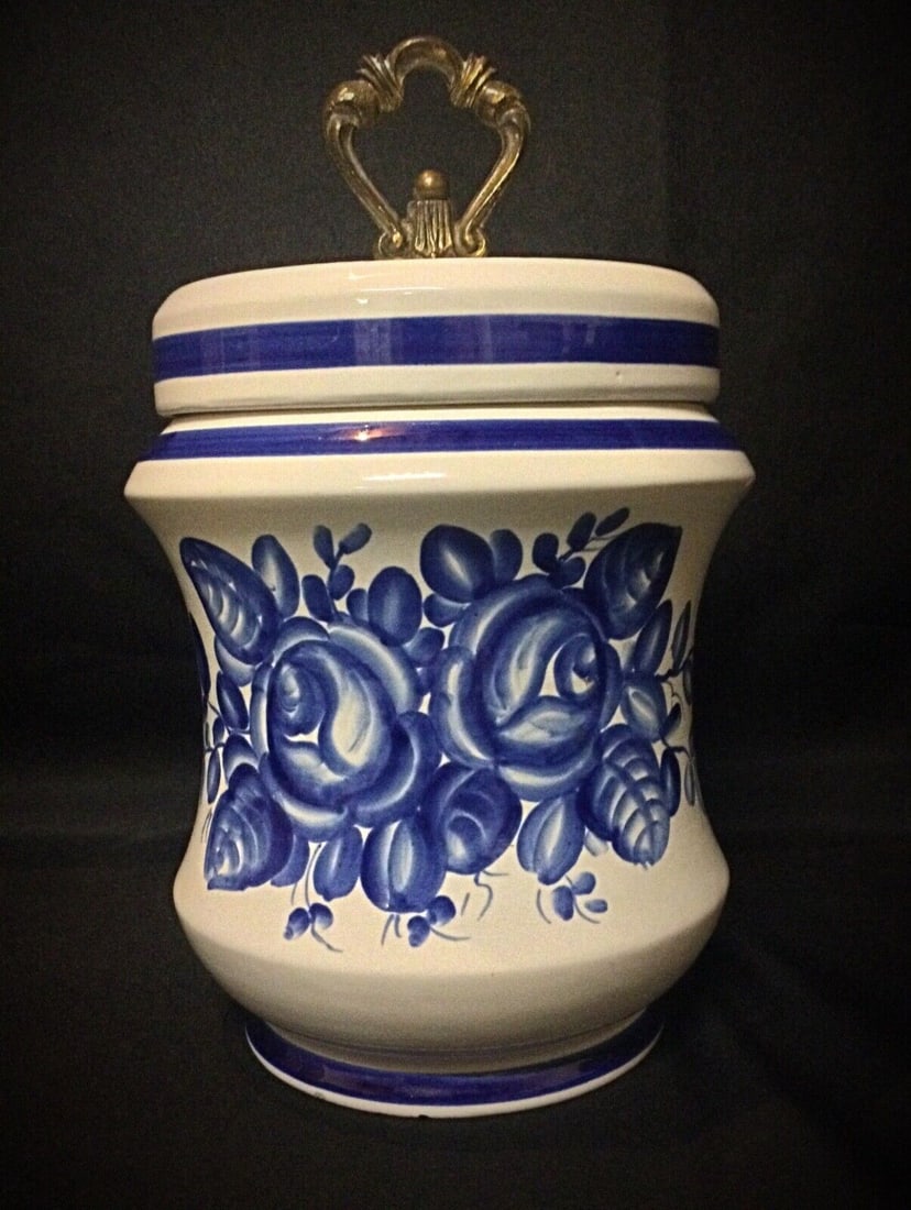 Antique Blue Floral Faience Funeral Urn - Macabo Design, 20th Century - 2