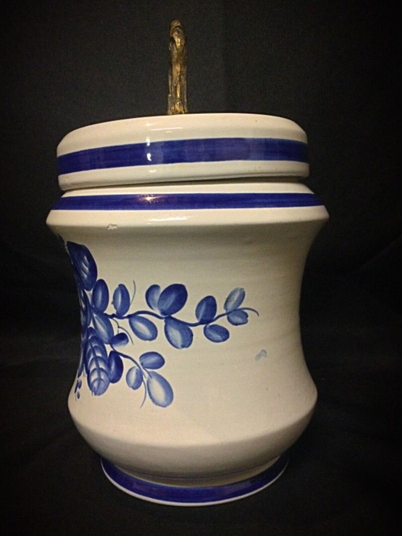 Antique Blue Floral Faience Funeral Urn - Macabo Design, 20th Century - 6