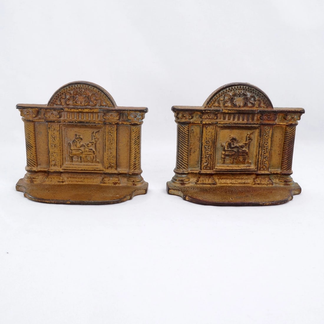 Pair Cast Iron B&H Bookends Greek Spinning - 2