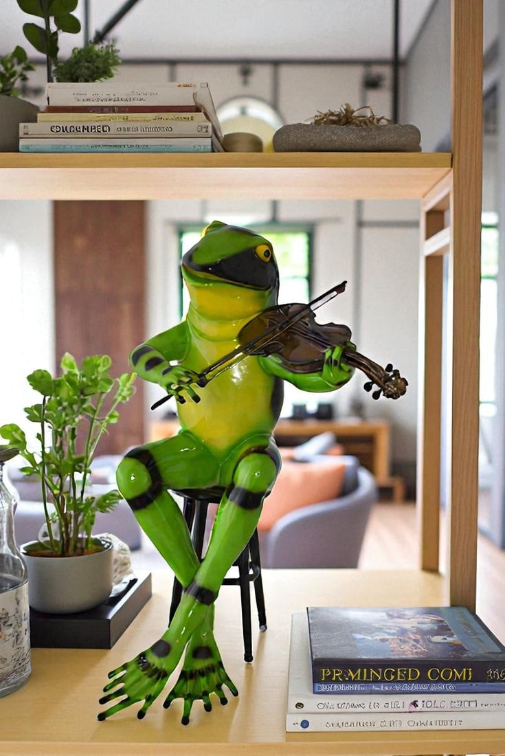 Comedic Green Frog bronze statue - Size: 25"L x 20"W x 30"H. - 8