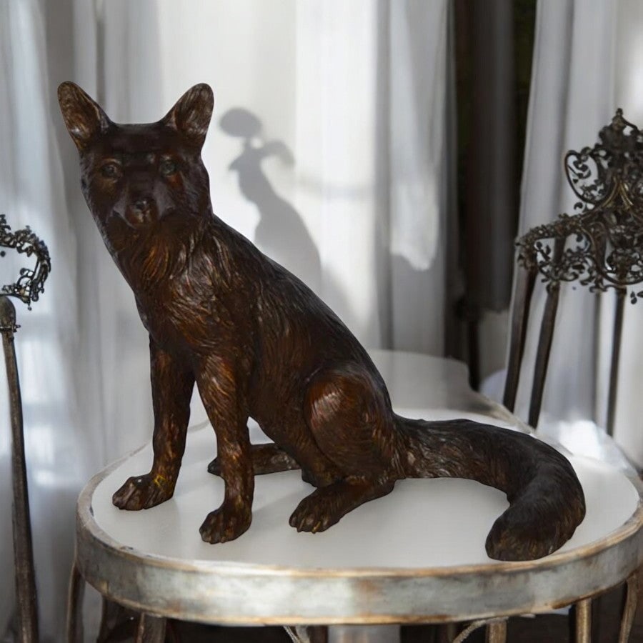 Fox Sitting Bronze Statue - Size: 23"L x 17"W x 20"H. - 3