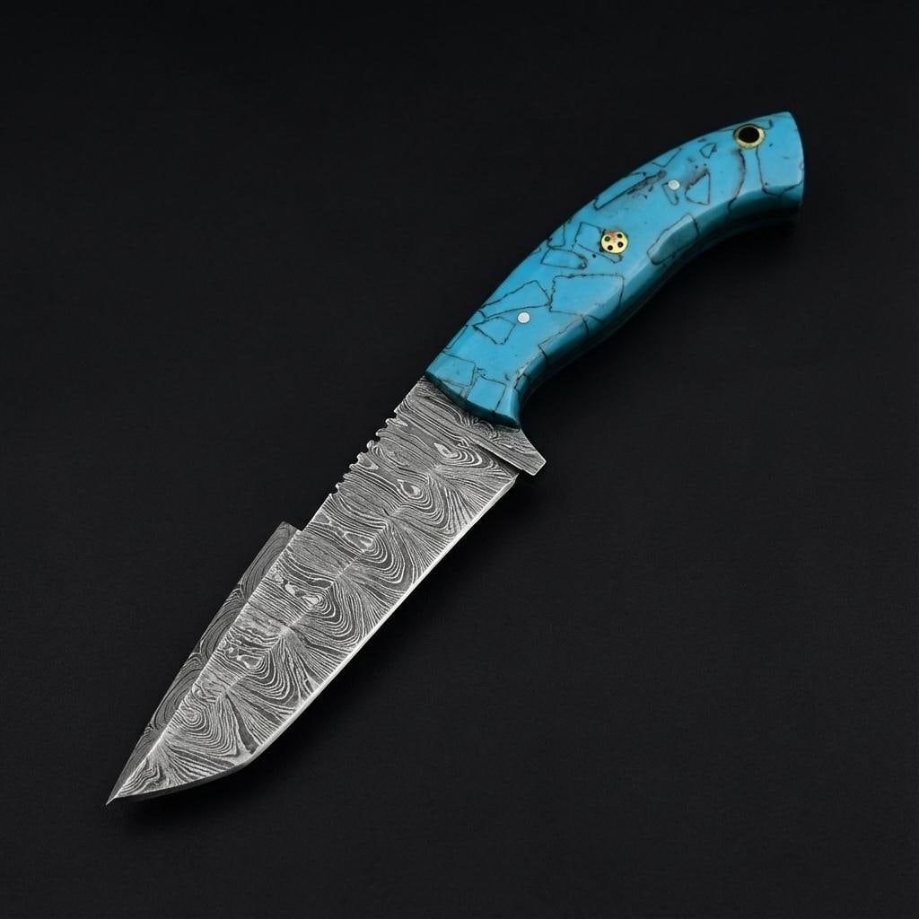 10" Hand Forged Damascus Steel Hunting Knife Skinner Blade with Leather Sheath - 3