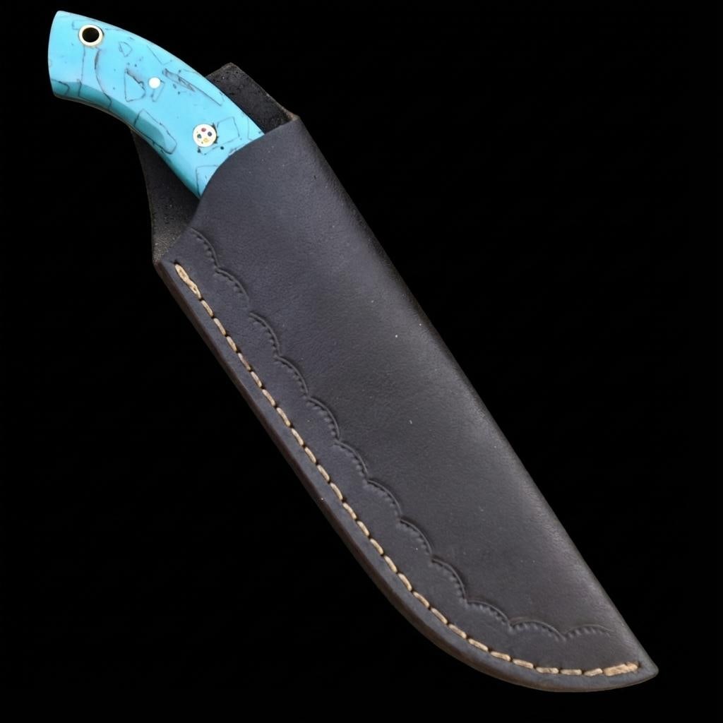 10" Hand Forged Damascus Steel Hunting Knife Skinner Blade with Leather Sheath - 5