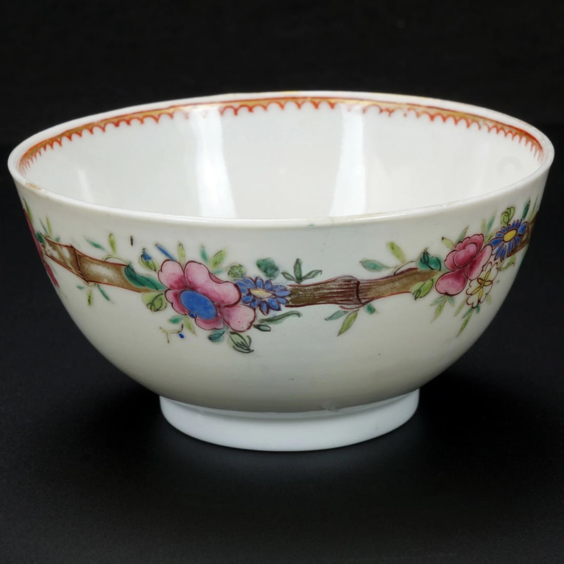 European Chinoiserie Porcelain Teacup 18th C: Title:European Chinoiserie Porcelain Teacup 18th CSize:3 ¼ in (8.3 cm) diameter x 1 5/8 in (4.1 cm) tall. Reserve: $125.00 Shipping:Domestic: Flat-rate of $15.00 to anywhere within the