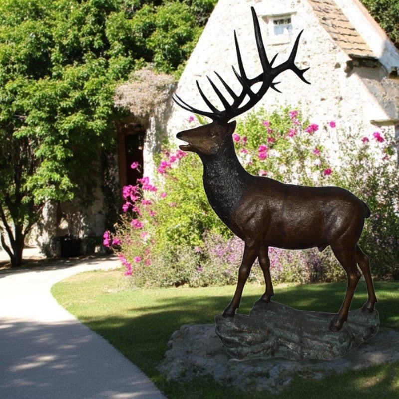 Standing Elk, life size bronze statue - Size: 42"L x 31"W x 77"H. - 2