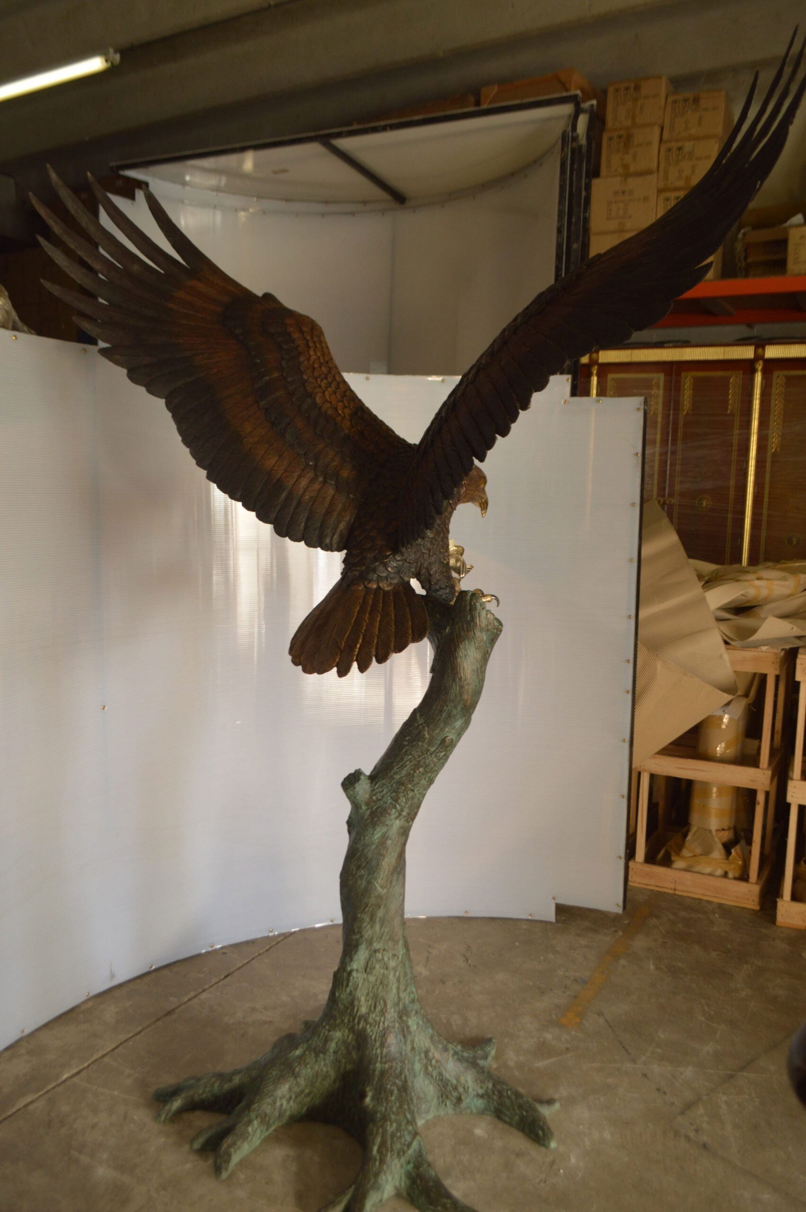 Landing Eagle on a Tree Giant Bronze Statue - Size: 72"L x 36"W x 88"H. - 6