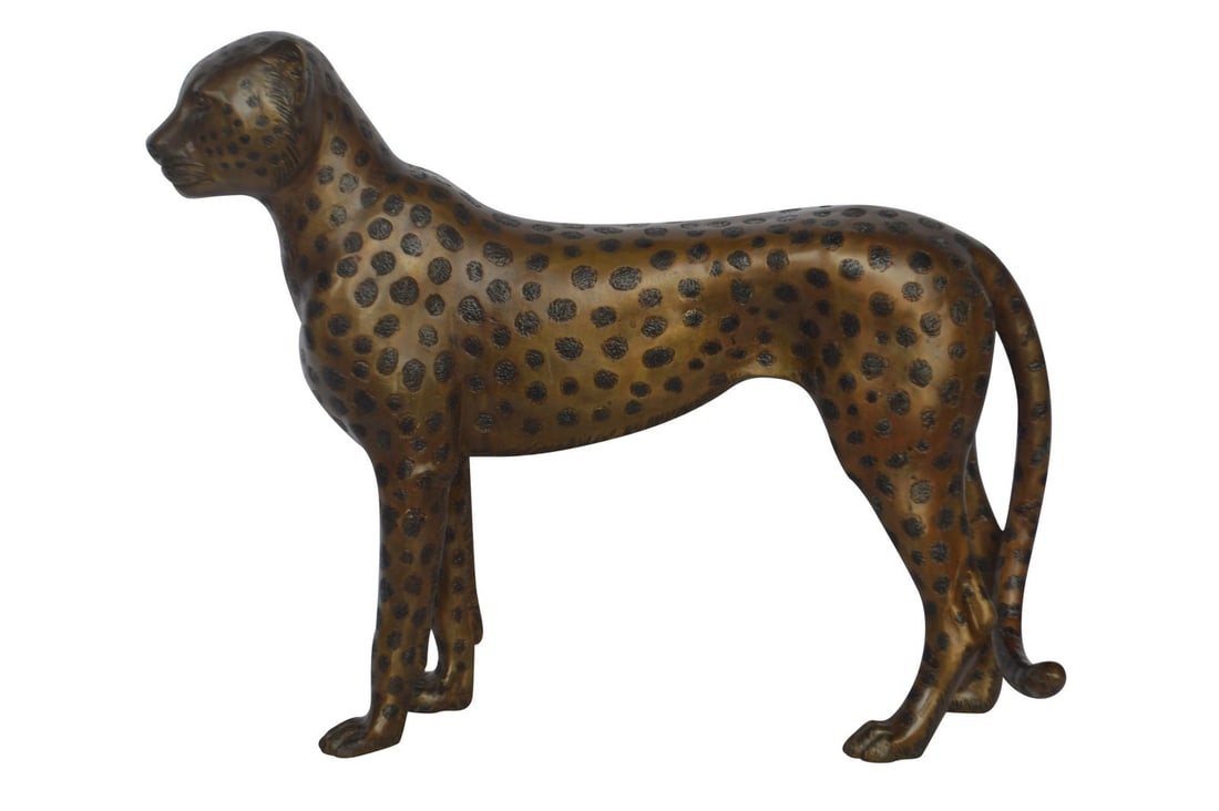 Baby Cheetah, Cub, Bronze Statue - Size: 30"L x 10"W x 25"H.: Title:Baby Cheetah, Cub, Bronze Statue - Size: 30"L x 10"W x 25"H.Description:This baby cheetah stands boldly on all four legs. The bronze statue is not lacking in detail, from the cheetah print on
