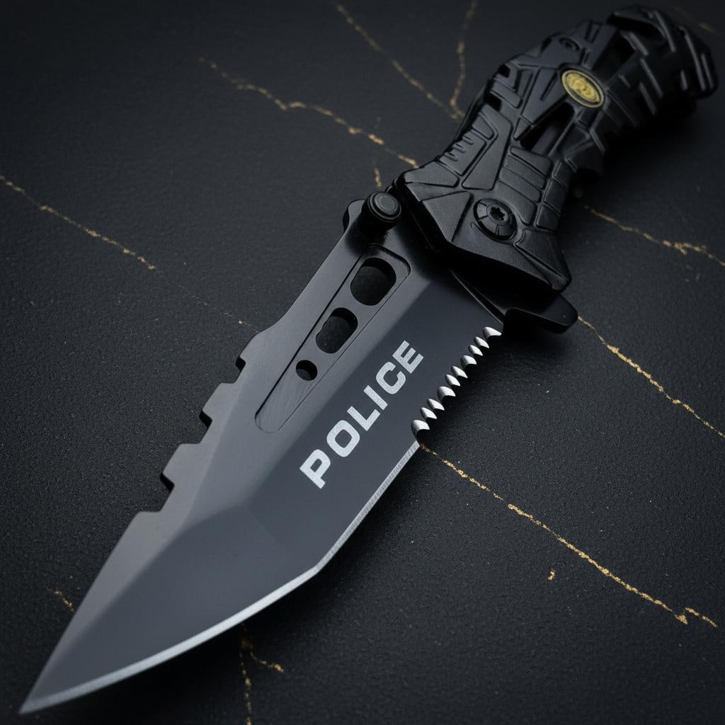 Spring Assisted Tactical Folding Knife 8" Black Police Rescue Pocket Tool NEW (1 of 3)