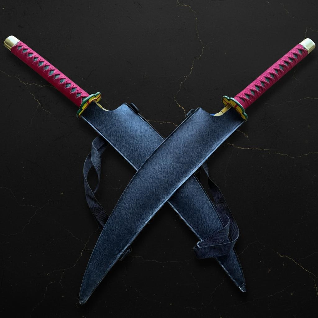 Tengen Uzui Nichirin Swords Proplica Demon Slayer 2PC Twin Steel Blade Set - 3